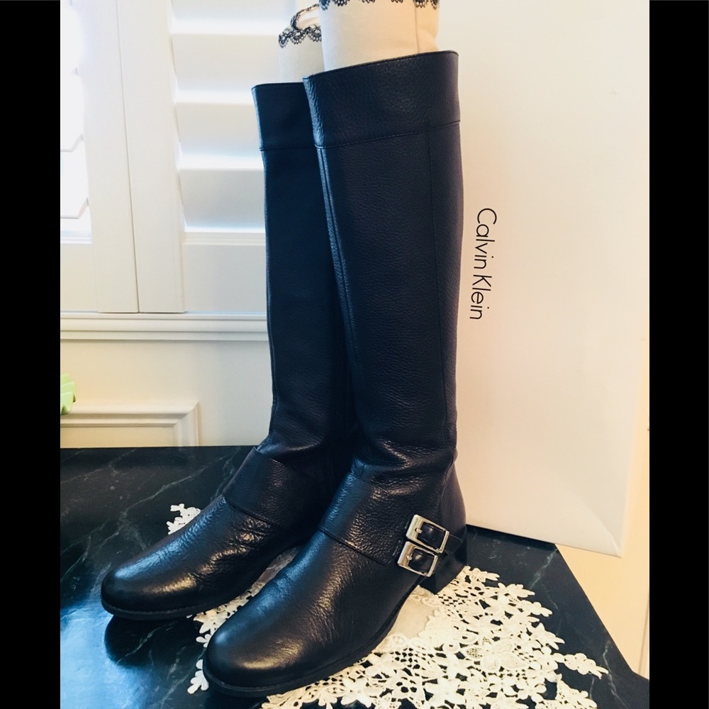 Calvin Klein black pebbled leather boots